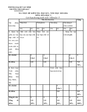 Đề kiểm tra học kì I, năm học 2015 - 2016 trương THCS Hoa Lư môn Hoa hoc 9 thời gian lam bai 45 phút